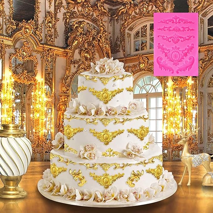 Rainmae 6 Pcs Baroque Style Curlicues Scroll Lace Fondant Silicone Mold, Relief Flower Lace Mould Filigree Mold 3D Sculpted Decoration, Cupcake Topper, Jewelry, Polymer Clay, Crafting Projects