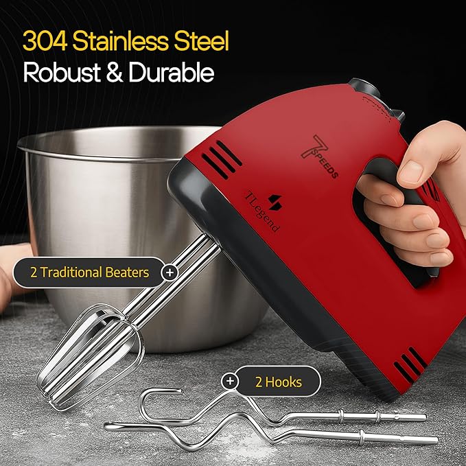 Hand Mixer Electric Handheld – 7 Speed Ultra Power Electric Mixer Handheld (Red)