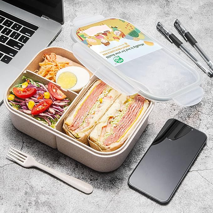 MISS BIG® Bento Box,Bento Box Adult,Lunch Box,Leak Proof Lunch Containers,No BPAs and No Chemical Dyes Bento Lunch Box,Dishwasher and Microwave Safe Lunch Containers for Adults(1900ml White)