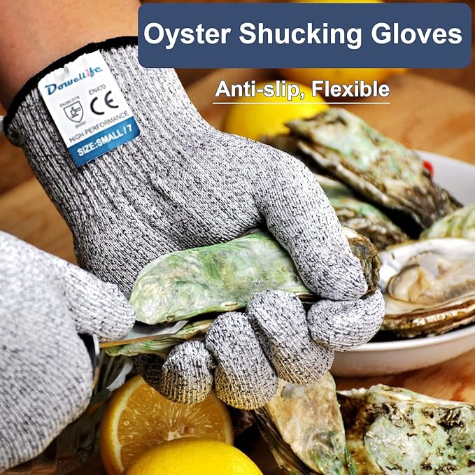 Dowellife Cut Resistant Gloves Food Grade Level 5 Protection, Safety Kitchen Cuts Gloves for Oyster Shucking, Fish Fillet Processing, Mandolin Slicing, Meat Cutting and Wood Carving. (Large-12 Pairs)