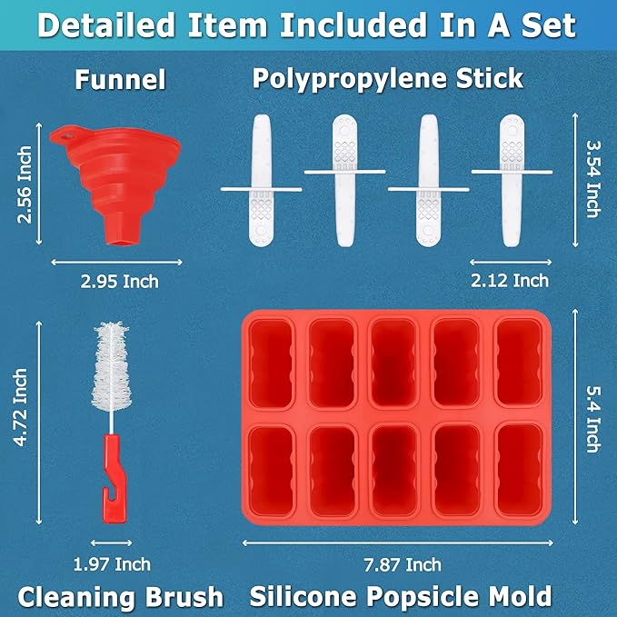 Silicone Popsicle Molds 10-cavity, DIY Ice Pop Mold for Kids Adult Teens, BPA Free Ice Cream Molds for Party Yogurt Juice Smoothies Sticks