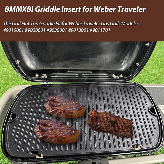 Griddle for Weber Traveler Grill 9010001 9020001 9030001, 7034 Cast Iron Griddle Insert Replacement Parts for Weber Traveler 9013001 9011701 Flat Top Griddle Accessories with Carry Bag