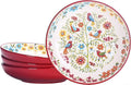 Bico Red Spring Bird Pasta Bowls, 35oz Salad Bowl Set of 4, Large Ceramic Serving Dinner Bowls for Soup and Cereal, Microwave and Dishwasher Safe, Gift for Housewarming and Thanksgiving