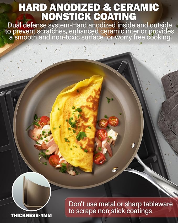 Cooks Standard Frying Pan Hard Anodized Ceramic Nonstick, 10.5-inch Classic Skillet Egg Omelette Fry Pan with Stainless Steel Handle, Induction Compatible, Bronze