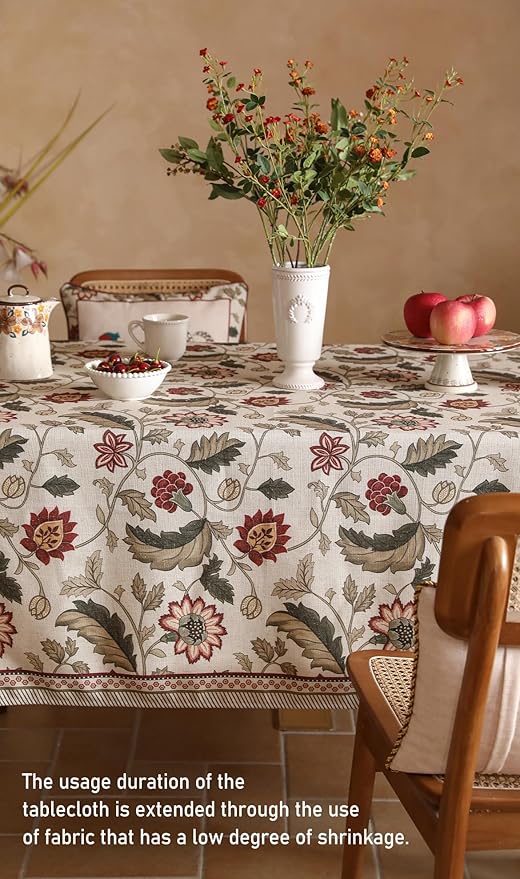 ISAENNE Designer Provence Floral Long Rectangular Tablecloth,Linen Colorful Washable Indoor Table Cloth,Durable Decor Tablecloths for Dining Thanksgiving Kitchen Christmas,63"*94"-Ratina