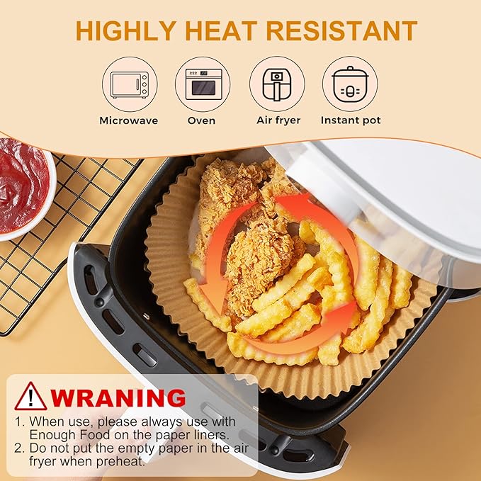 Air Fryer Paper Liners: 125Pcs Air Fryer Liner Disposable, Oilproof Waterproof Airfryer Parchment Paper Baking Liner Round Basket(6.5inch)