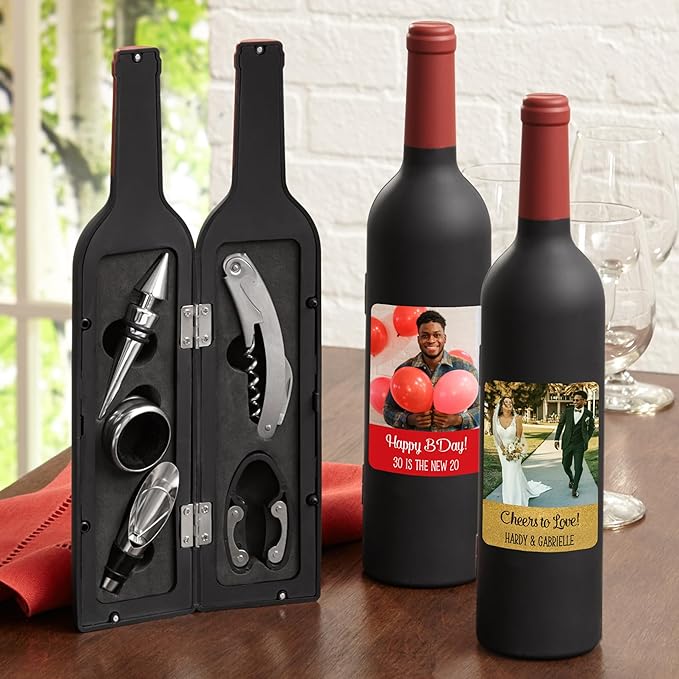 Let's Make Memories Personalized Photo 5-Piece Wine Tool Set - Wine Bottle Opener - Black