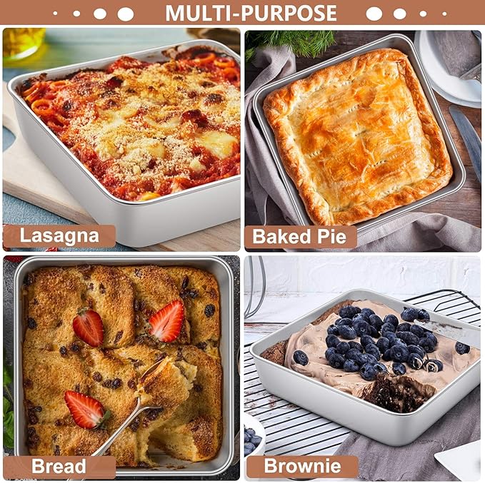 LIANYU 8 Pack 8 x 8 Inch Square Baking Cake Pan, Stainless Steel Brownie Bread Cake Molds, Square Bakeware for Lasagna Pie, Oven & Dishwasher Safe