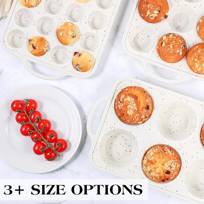 2 Pcs Silicone Muffin Pan for Baking with Metal Frame, Nonstick 12 Cup Regular Size Cupcake Pan, Silicone Muffin Tray for Egg Bites (Cream)