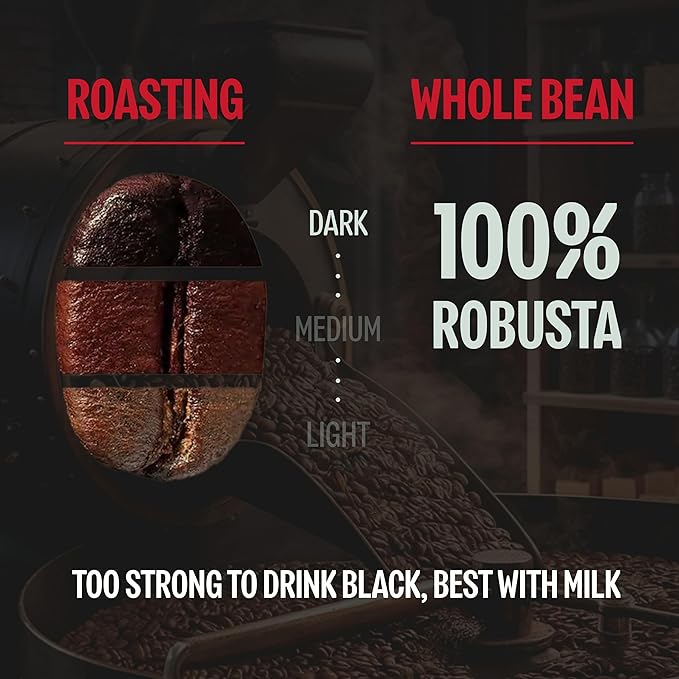 BAZAN COFFEE Too Strong, Vietnamese Robusta Coffee, Dark Roast, High Caffeine, Bold Espresso Flavor, Low Acidity, Perfect with Milk, Whole Bean, 32 oz Bag