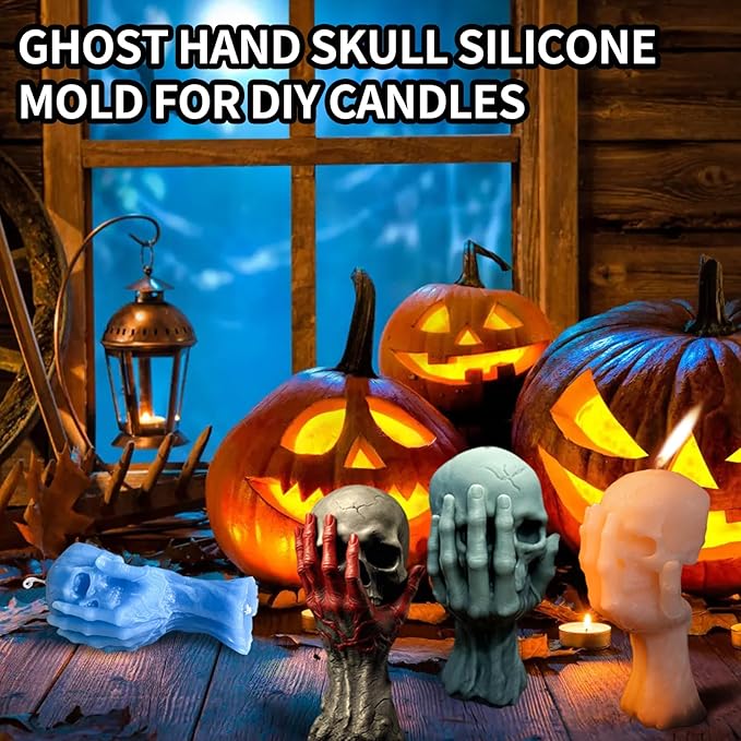 Skull Silicone Candle Mold, 3D Ghost Hand Skeleton Mold for Epoxy Resin Casting, Aromatherapy Soap, Resin Arts Crafts, Home Decor and Gifts