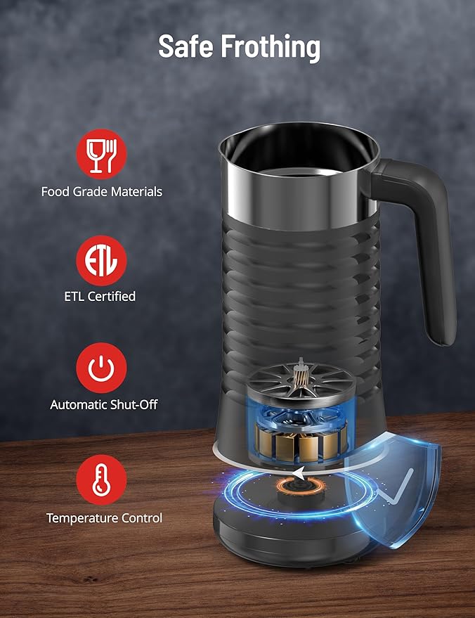 Milk Frother and Steamer, Airyoyo 4-in-1 Milk Frother, Electric Milk Frother Hot& Cold Foam Temperature Control, Auto Shut-Off Frother for Coffee Latte