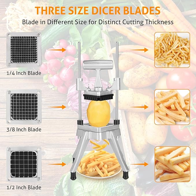 WICHEMI Commercial Chopper Vegetable Cutter Fruit Dicer w/3 Blades Commercial Onion Chopper Dicer Professional Food Dicer Heavy Duty Stainless Steel French Fry Cutter for Home Kitchen Restaurant Use