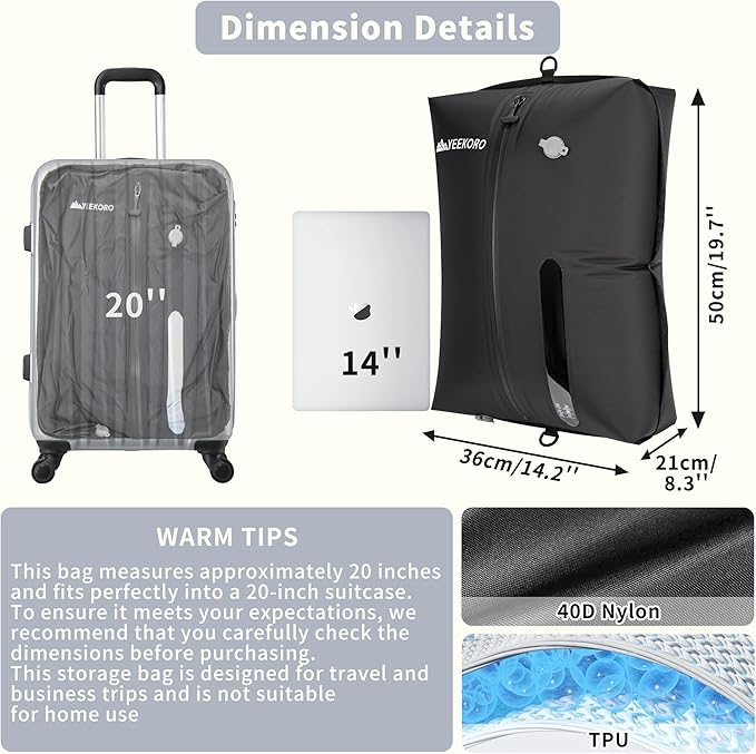 Vacuum Bag for Travel, Professional IPX8 Waterproof Reusable Vacuum Compression Bags for Travel Suitcases, Durable Space Saver Bag(2 Large,No Pump)