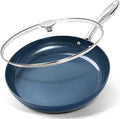 MICHELANGELO 12 Inch Frying Pan with Lid, Blue Frying Pan with Nonstick Diamond Infused Coating, Nonstick Frying Pans, Ceramic Fry Pan, Non-Toxic
