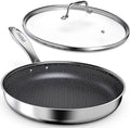 imarku Non Stick Frying Pans, 12" Stainless Steel Pan, Hybrid Skillet with Lid, Deep Larger Saute Pan, Dishwasher & Oven Safe, Induction Compatible Cooking Pan, PFOA Free