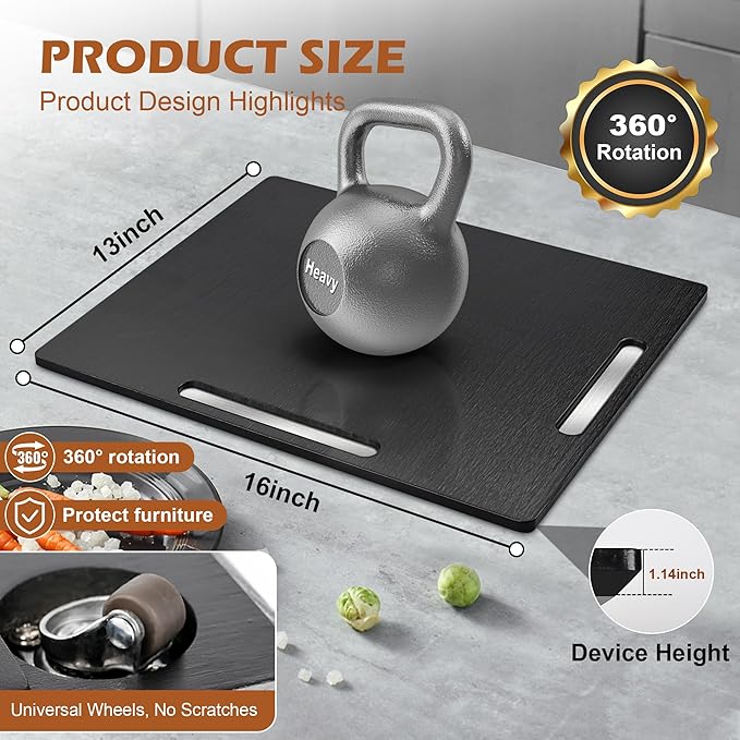 Joy&Grace Appliance Slider for Kitchen Appliances 360° Rolling Sliding Tray for Coffee Maker Countertop, Bamboo Coffee Pot Slider Rolling Tray with Universal Rollers (Black, Large 16"x13")