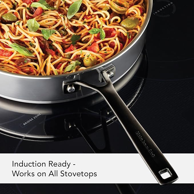 KitchenAid 5-Ply Clad Stainless Steel Stainless Steel Induction Saute Pan with Lid, 5 Quart - Polished Stainless Steel