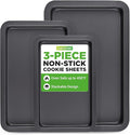 NutriChef 3-Piece Non-Stick Cookie Sheets for Baking - Heavy Duty Steel Baking Sheet Pans for Toasters & Oven - Small, Medium, & Large Size Baking Trays - PFOS, PFOA, PTFE-Free Nonstick Coating