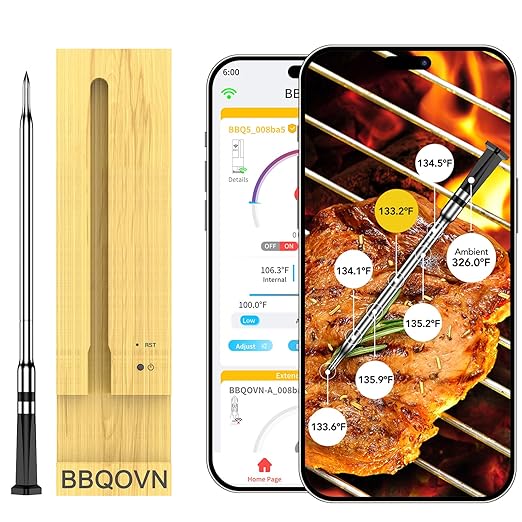 WiFi Bluetooth Wireless Meat Thermometer Unlimited Range, Check Temp Anywhere,7 NIST Certified Sensors with Ambient Temp, Monitor for BBQ, Grill, Oven, Smoker, Air Fryer (Violet)