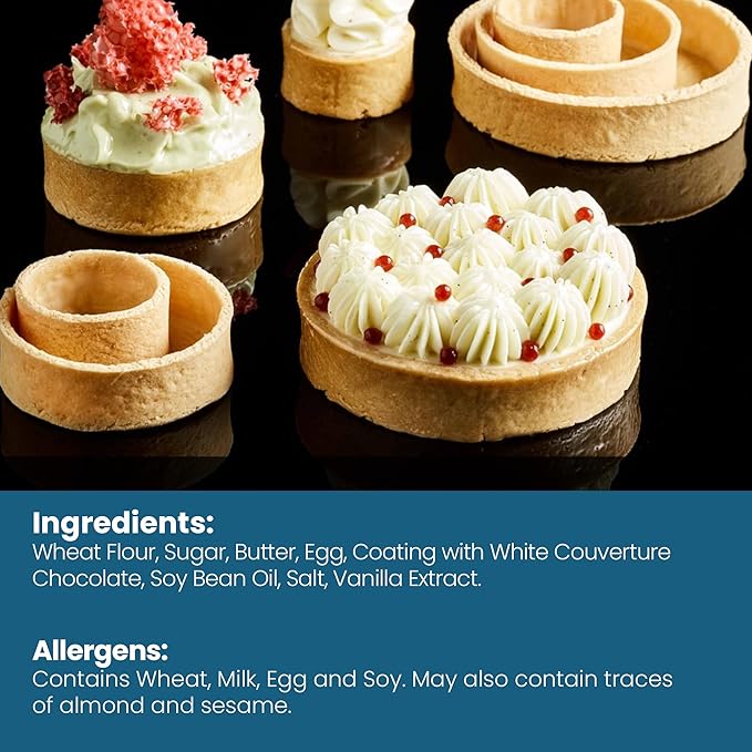Cambie Sweet Round Mini Tart Shells, 1.38" Diameter, French Style Tart Shells with White Chocolate Coating (Pack of 96)