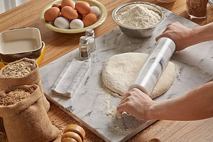 JEmarble Rolling Pin/Aluminum Handles 18 inch(Black)(Premium Quality) Polished Surface 18-inch(10"Barrel) Genuine Stone Non-stick Save Effort Easy to Clean
