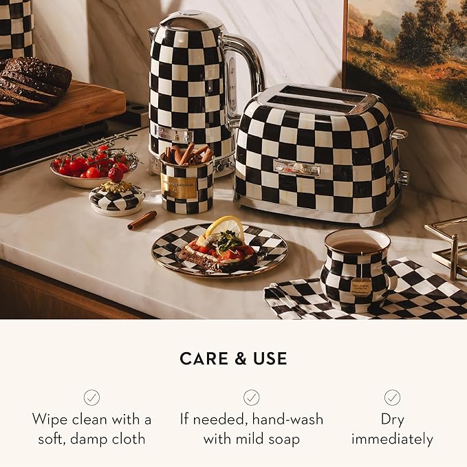 MACKENZIE-CHILDS Courtly Check Enamel Canister, Black-and-White Kitchen Storage Container with Lid, Mini