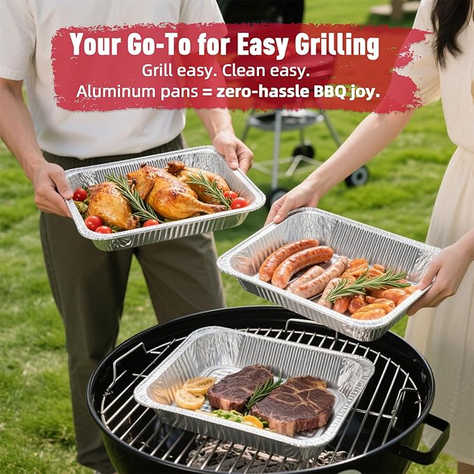 Aluminum Pans Half Size, 9x13, Heavy Duty Disposable Foil Pans for Baking, Roasting, Cooking, Heating, Storing, Deep Tin Foil Bakeware for Oven, Steam Table Tray, Cookware, Food Prepping (40 Pack)