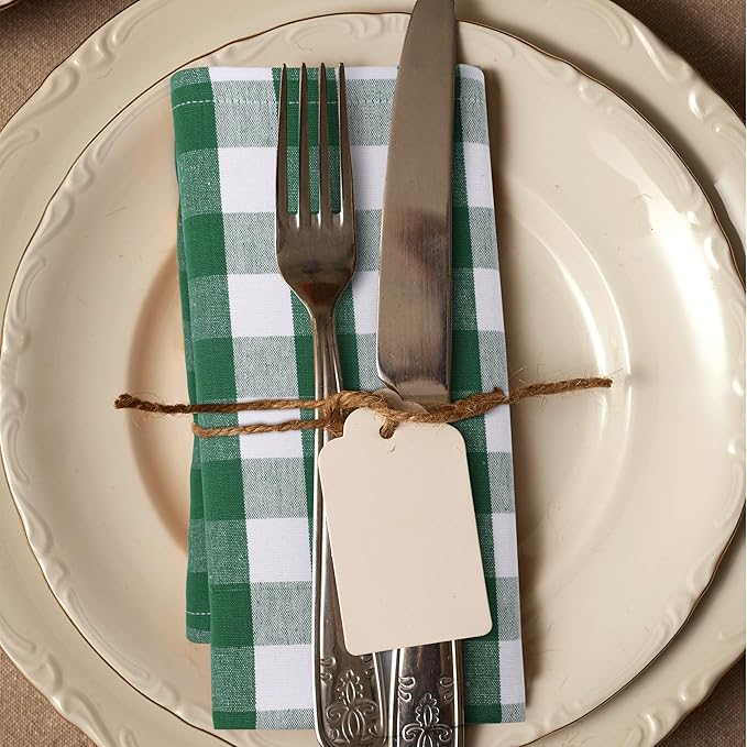Urban Villa Cotton Dinner Napkins Set of 6, Highly Absorbent 20x20 Inches Premium Cloth Napkins Hotel Quality Reusable & Washable Table Dinner Napkins for Home & Weddings - Hunter Green/White, Checks