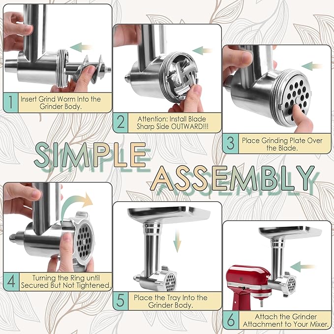 Stainless Steel Meat Grinder Attachments for KitchenAid, Sausage Stuffer, Compatible with KitchenAid Stand Mixer of All Models, Dishwasher Safe