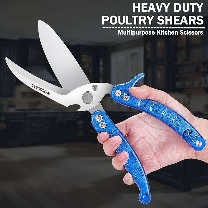 Kitchen Shears Heavy Duty Poultry Shears Meat Cutting Dishwasher Safe and Stainless Food Kitchen Scissors for Chicken Turkey Thanksgiving,Blue