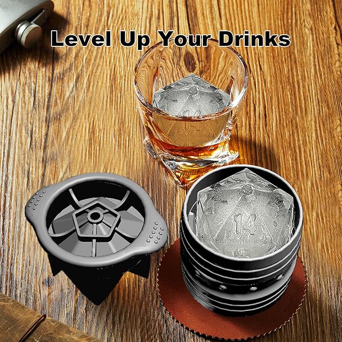 Nax Caki D20 Dice Ice Mold, DND Gamer Gifts for Men Women, Cool Christmas Stocking Stuffers Ideas for Adults TTRGP Lover, Large Silicone D&D Accessories Ice Cube Tray for Cocktails,Bourbon,Whiskey