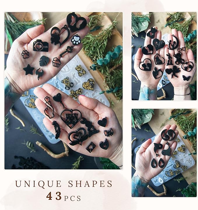 Keychain Resin Molds Silicone with Hole, 43pcs UV Resin Jewelry Mold, Epoxy Resin Molds for Keychain Pendant Jewelry Making Molds for Epoxy Resin Earring Mold, Earrings, Necklace