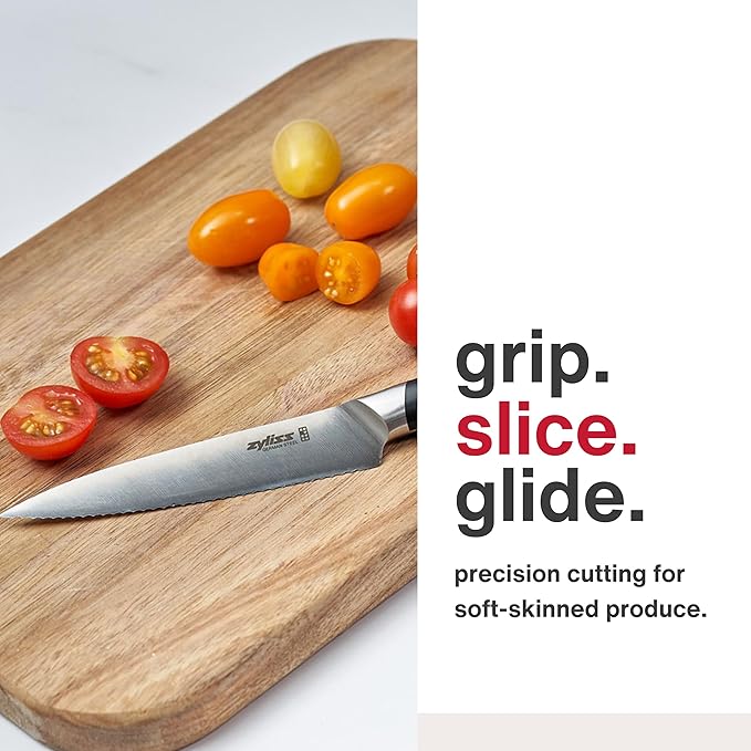 Zyliss Comfort Pro Serrated Paring Knife - Full Tang Vegetable & Bread Knife - Ice Hardened Stainless Steel Serrated Knife - Cutlery with Antibacterial Handle - Black/Stainless Steel - 4.5 Inches