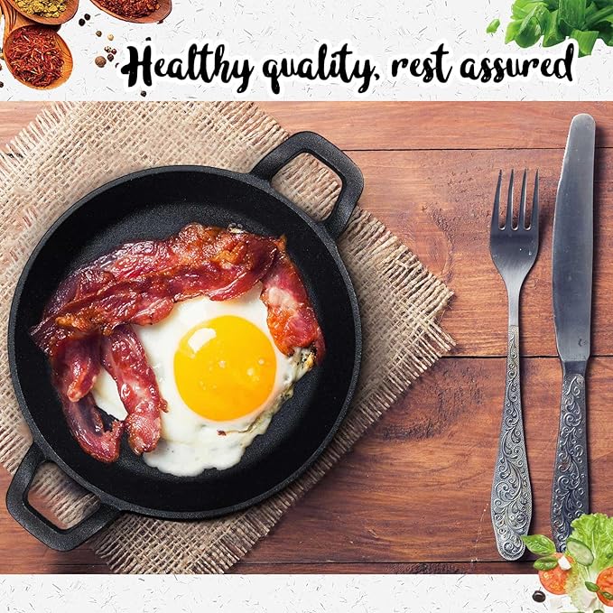Mini Cast Iron Skillets 7 x 7 x 1.7 Inch Cast Iron Pan Small Ramekin Set Black Casserole Dish Cookware Oven Safe Mini Skillets for Kitchen Indoor Outdoor Picnic (2 Pack)