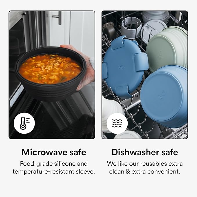 STOJO Collapsible Bowl 5 Set - Translucent Steel, 36oz - Reusable Silicone Bowl for Hot and Cold Food - Perfect for Travel, Meal Prep, To-Go Lunch, Camping & Hiking - Microwave & Dishwasher Safe