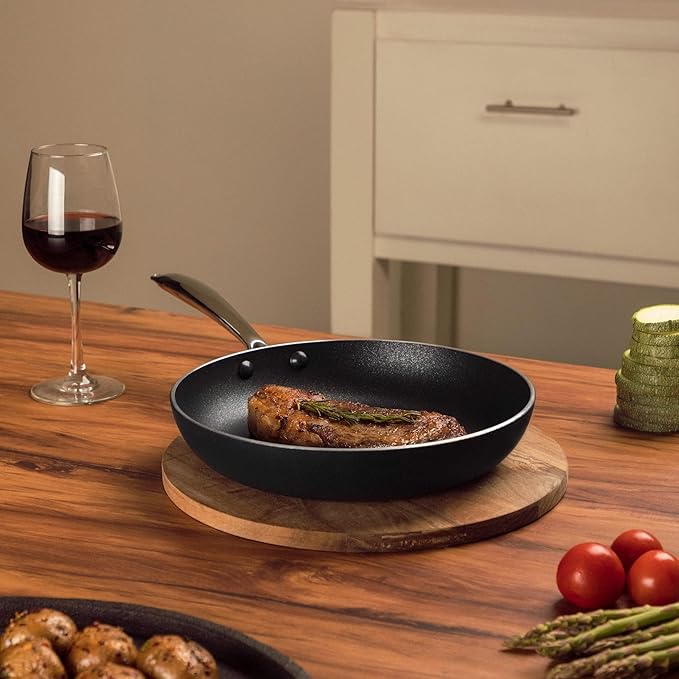 Vasconia Urban 12" Nonstick Frying Pan (Black) - Advanced Nonstick Coating Aluminum Skillet with Fast Cool Handle - Grill Oven Dishwasher Safe up to 475°F Cooking Pans for Most Stovetops