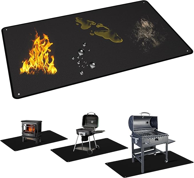 Large 80 x 48 Inch Under Grill Mats for Outdoor Grill, Double-Sided Fireproof Grill Pad, Waterproof, Oil-Proof, Indoor Fireplace/Fire Pit Mat, Easy-Clean BBQ/Grill Floor Mat for Deck & Lawn