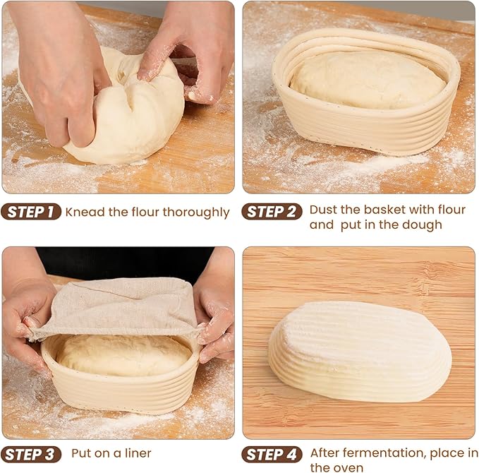 6 Inch Oval Banneton Bread Proofing Basket Set of 6, Kikcoin Mini Sourdough Bread Baking Supplies, Small Banneton Basket Proofing Baskets for Sourdough Bread Baking