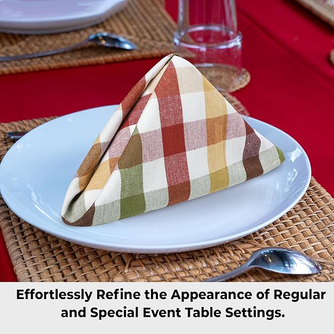 Urban Villa Harvest Cloth Dinner Napkin Set of 6 20x20 inches Fall Checks 100% Cotton Highly Absorbent Durable Reusable Washable Ideal for Farmhouse Thanksgiving Fall Everyday Use Table Napkins
