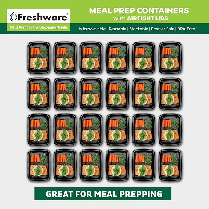 Freshware Meal Prep Containers [150 Pack] 1 Compartment with Lids, Food Storage Containers, Bento Box, BPA Free, Stackable, Microwave/Dishwasher/Freezer Safe (24 oz)