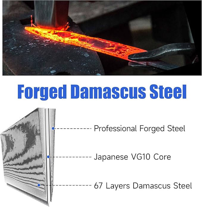 Sunnecko Damascus Nakiri Knife,Japanese VG10 Core Steel Damascus Cleaver Knife,Professional Razor Sharp Kitchen Knives with Knives Sharpner