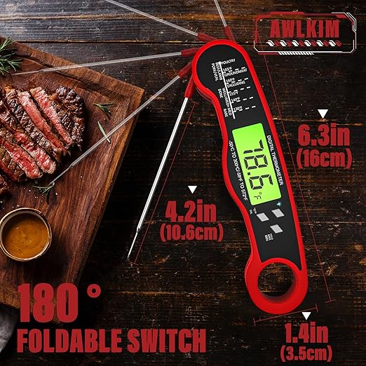 Digital Meat Thermometer for Cooking - IP67 Waterproof Kitchen Thermometer with Backlight and Hold, Fast Instant Read Thermometer, Candy Making, Outside Grill, Stocking Stuffers for Men-2 Pack