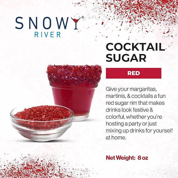 Snowy River Red, Cocktail & Margarita Sugar Rimmer - Vibrant Color Glass Rimming Sugar with Medium Crystal Texture - 8oz