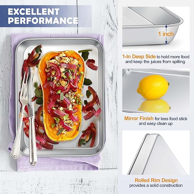 10.4 Inch Baking Sheet Pan with Rack Set, Joyfair Stainless Steel Toaster Oven Pans Tray & Cooling Racks for Cookie/Jelly Roll/Bacon/Meat, Commercial Metal & Rust-free, Dishwasher Safe