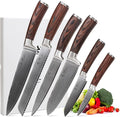 Wakoli EDIB 6-Piece Damascus Knife Set – Complete Kitchen Knives Collection | Genuine Damascus Steel Blades with VG10 Core | Ergonomic Pakkawood Handles | Professional Knife Gift Set