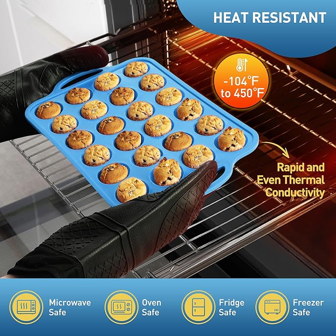 2 Packs 24 Cups Silicone Muffin Pan with Metal Reinforced Frame Mini Size Cupcake Pan Tray Egg Bites Cookie Molds Muffin Tin Tart Pans chocoflan mold Baking Sheet Set Breakfast Sandwiches