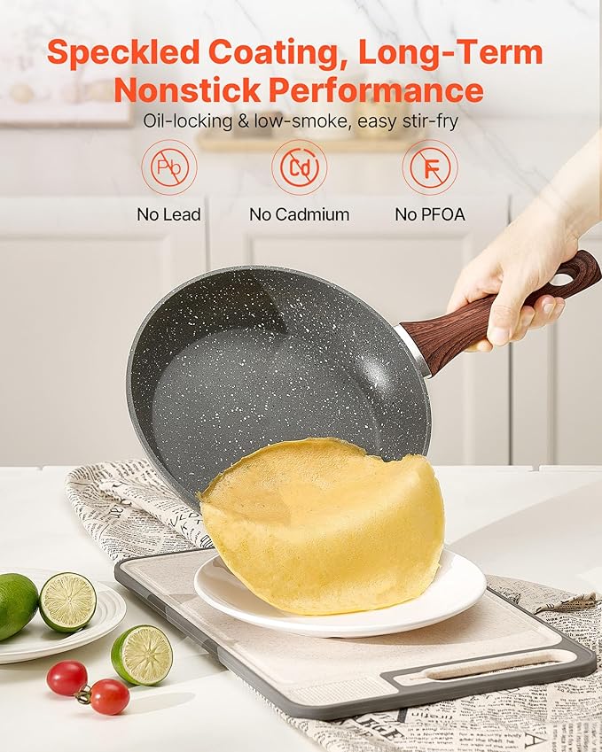 VEVOR Frying Pan Skillet，Nonstick Granite Egg Pan Omelet Pans, 3 Piece Set (9.5, 11, 12 in), Nonsitck Heavy-Duty Skillets with Heat-Resistant Handle, for Gas, Electric, Induction