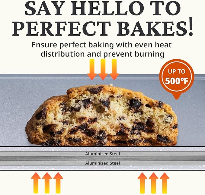 BRONYPRO Non Stick Ceramic Baking Sheet Pan Set of 3, Natural Non Toxic Cookie Sheets for Baking - PFOA, PTFE Free, Heavy Duty Aluminized Steel Oven Trays for Cooking with Silicone Handles, Cream