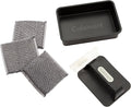 Cuisinart 5-Piece Grill & Griddle Scrubber Set, Bristle Free Stainless Steel 3 Steam Cleaning Sponges with Water Tray, Perfect for Grill & Griddle Cleaning Easy Stain Remover, BBQ & Camping Tool